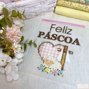 Estampe e Crie "PÁSCOA" - Feliz Páscoa Ovelha + Coração (1 Cartela)