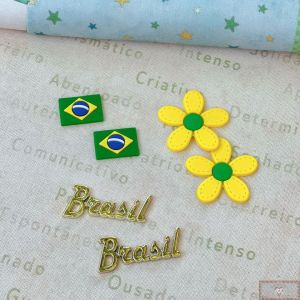 Apliques MIX "Vai Brasil" (6UN) - Flor, Bandeira, Palavra