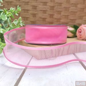 FITA DE VOAL COM OURELA CETIM 25MM - ROSA - ROLO (10MT)